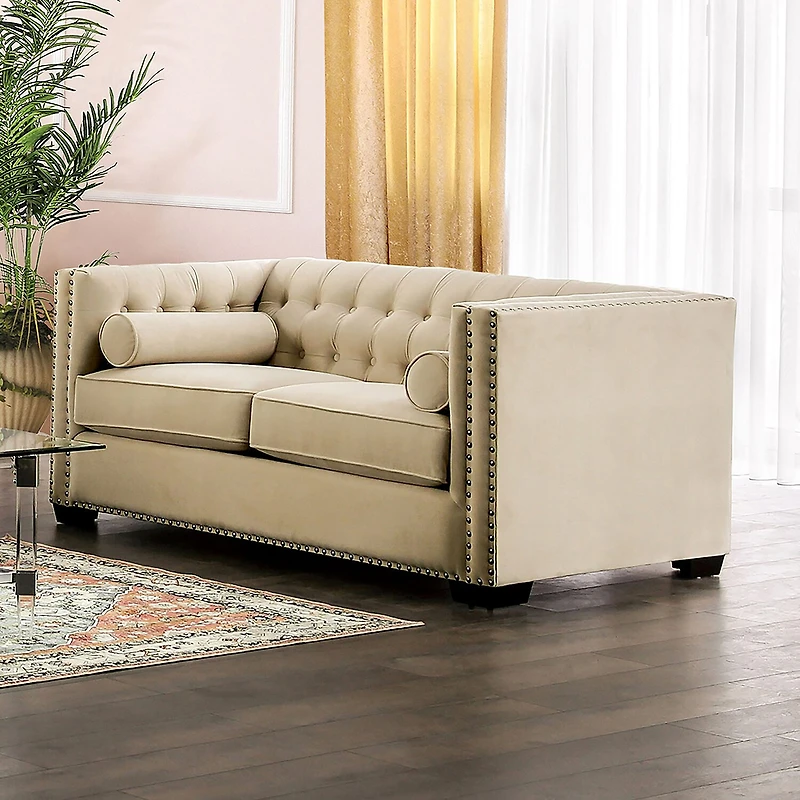 Furniture of America™ Living Room Collection Track-Arm Upholstered Loveseat