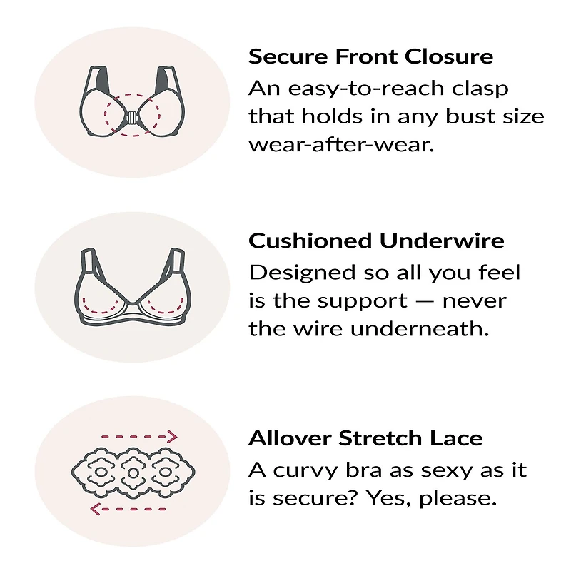 Glamorise WonderWire® Front-Closure Stretch Lace Underwire Bra-9245