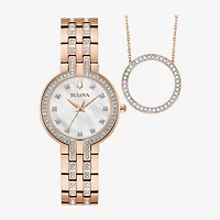 Bulova Classic Crystal Womens Crystal Accent Rose Goldtone Stainless Steel 2-pc. Watch Boxed Set 98x135