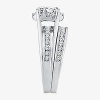(G / Si1-Si2) Womens 1 1/2 CT. T.W. Lab Grown White Diamond 10K Gold Oval Side Stone Halo Bridal Set