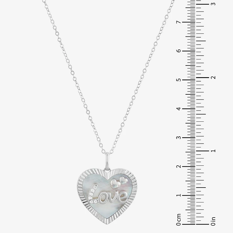 Limited Quantities! "Love" Womens White Mother Of Pearl Sterling Silver Heart 18 Inch Pendant Necklace