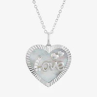 Limited Quantities! "Love" Womens White Mother Of Pearl Sterling Silver Heart 18 Inch Pendant Necklace