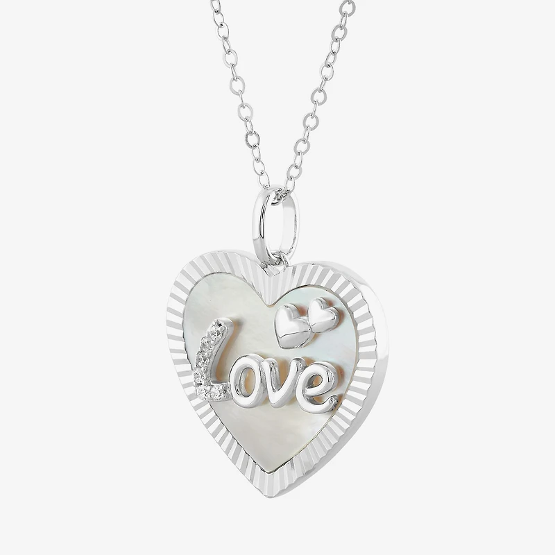Limited Quantities! "Love" Womens White Mother Of Pearl Sterling Silver Heart 18 Inch Pendant Necklace