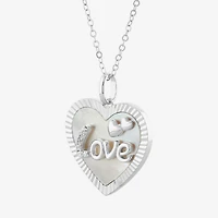 Limited Quantities! "Love" Womens White Mother Of Pearl Sterling Silver Heart 18 Inch Pendant Necklace
