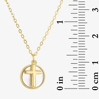 Womens White Mother Of Pearl Sterling Silver Cross Round 15 Inch Pendant Necklace