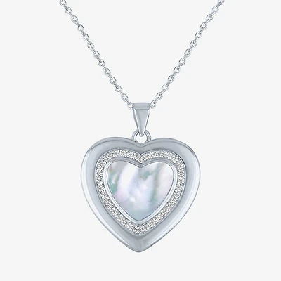 Womens White Mother Of Pearl Sterling Silver Heart 16 Inch Pendant Necklace