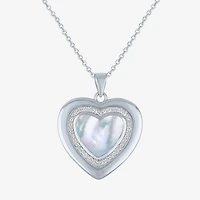 Womens White Mother Of Pearl Sterling Silver Heart 16 Inch Pendant Necklace