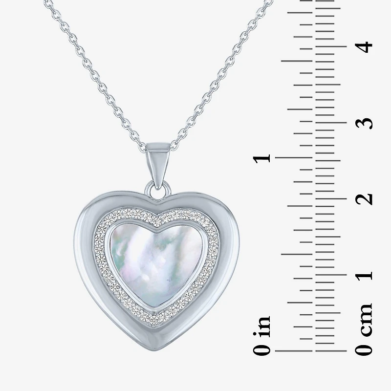 Womens White Mother Of Pearl Sterling Silver Heart 16 Inch Pendant Necklace