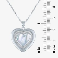 Womens White Mother Of Pearl Sterling Silver Heart 16 Inch Pendant Necklace