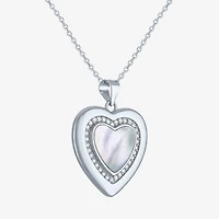 Womens White Mother Of Pearl Sterling Silver Heart 16 Inch Pendant Necklace
