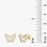 White Mother Of Pearl 14K Gold Over Silver 9mm Butterfly Stud Earrings