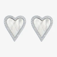White Mother Of Pearl Sterling Silver 15mm Heart Stud Earrings