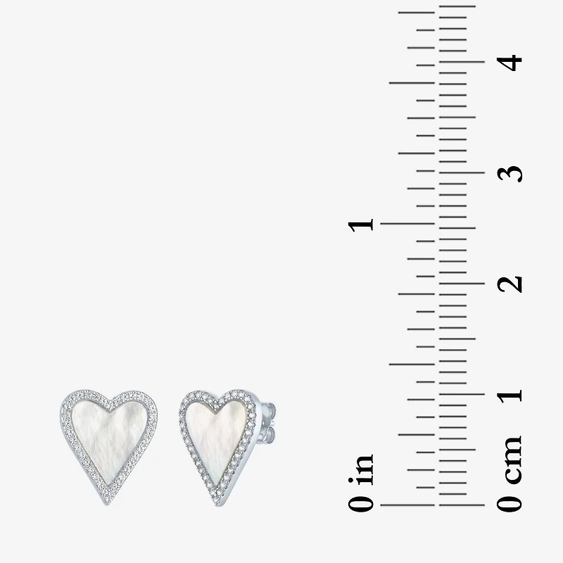 White Mother Of Pearl Sterling Silver 15mm Heart Stud Earrings