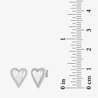 White Mother Of Pearl Sterling Silver 15mm Heart Stud Earrings