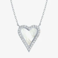 Womens White Mother Of Pearl Sterling Silver Heart Inch Pendant Necklace