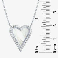 Womens White Mother Of Pearl Sterling Silver Heart Inch Pendant Necklace