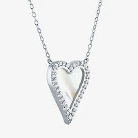 Womens White Mother Of Pearl Sterling Silver Heart Inch Pendant Necklace