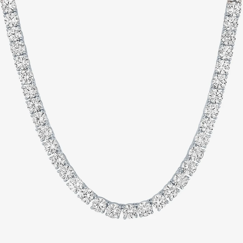 Womens White Sapphire Sterling Silver 18 Inch Tennis Necklace