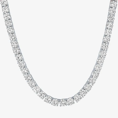 Womens White Sapphire Sterling Silver 18 Inch Tennis Necklace