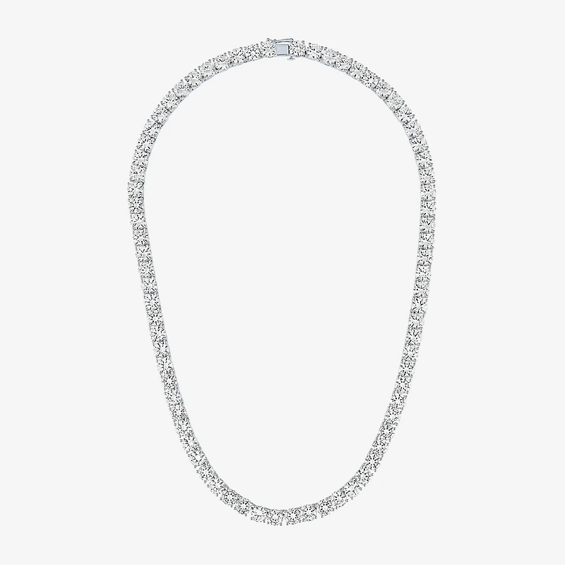 Womens White Sapphire Sterling Silver 18 Inch Tennis Necklace