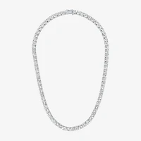 Womens White Sapphire Sterling Silver 18 Inch Tennis Necklace