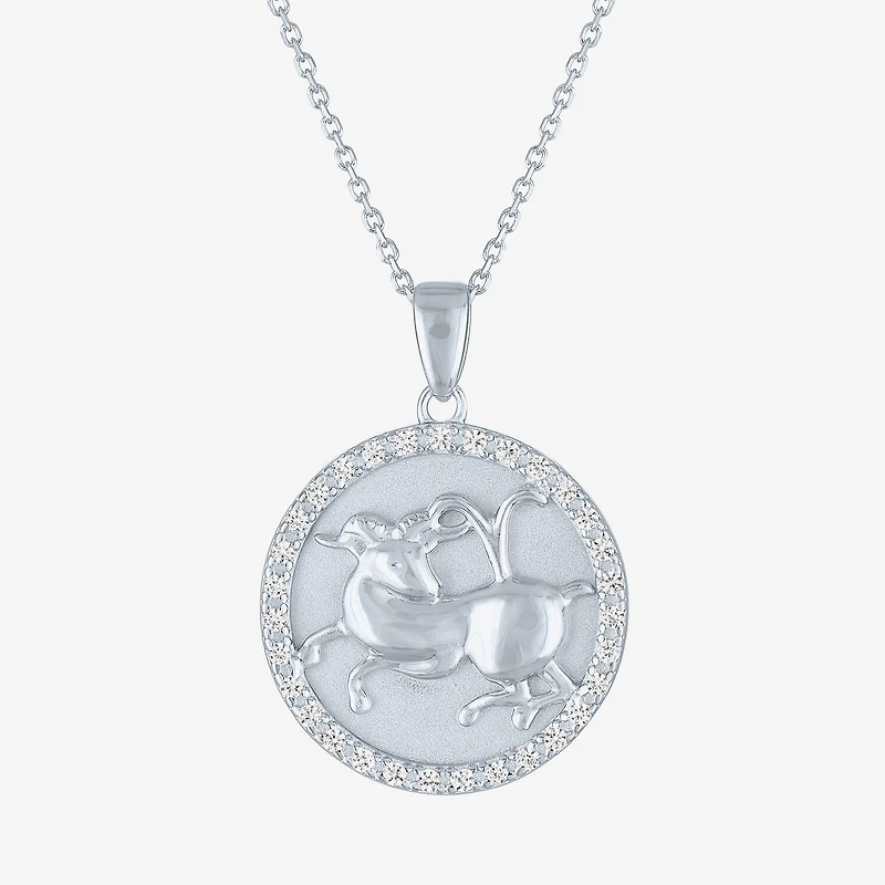 Zodiac Lab Created White Sapphire Sterling Silver Round 16 Inch Pendant Necklace
