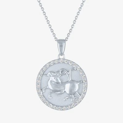 Zodiac Lab Created White Sapphire Sterling Silver Round 16 Inch Pendant Necklace