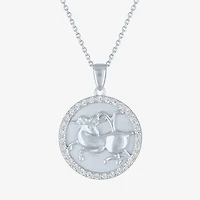Zodiac Lab Created White Sapphire Sterling Silver Round 16 Inch Pendant Necklace