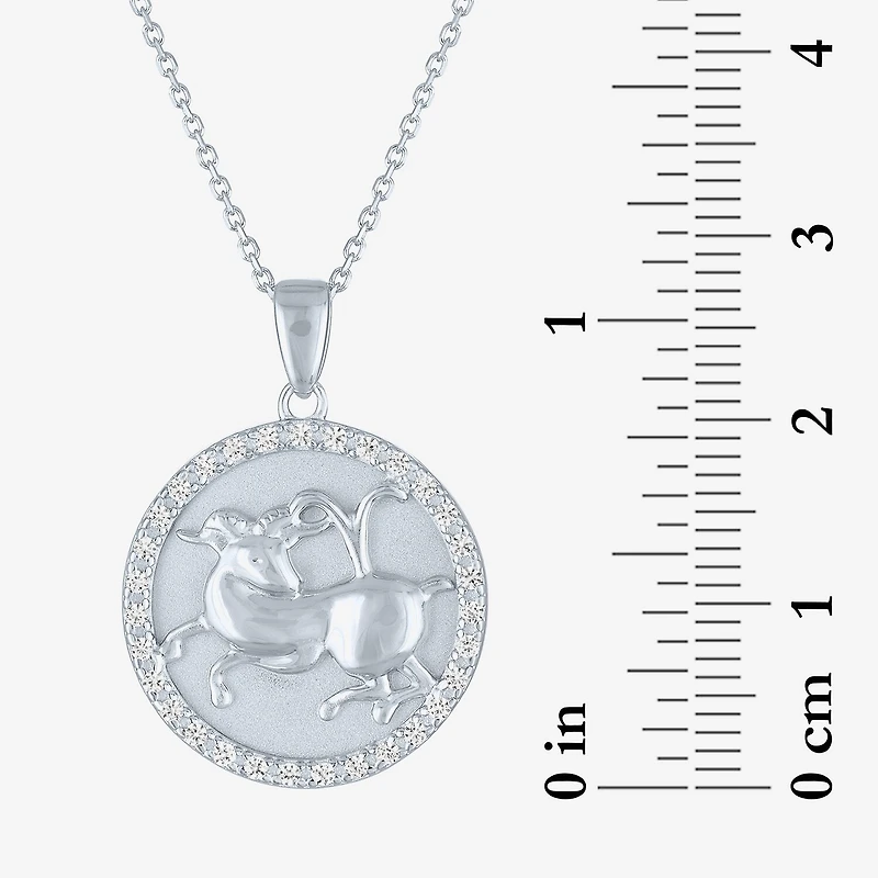 Zodiac Lab Created White Sapphire Sterling Silver Round 16 Inch Pendant Necklace