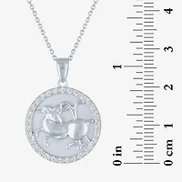 Zodiac Lab Created White Sapphire Sterling Silver Round 16 Inch Pendant Necklace