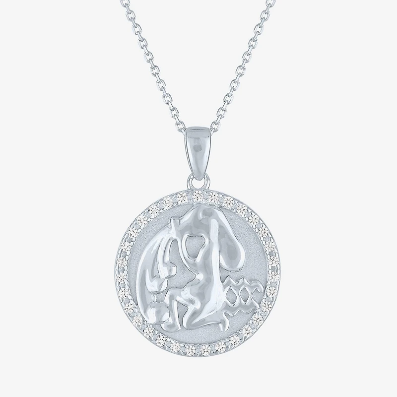 Zodiac Lab Created White Sapphire Sterling Silver Round 16 Inch Pendant Necklace