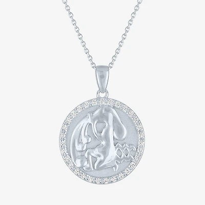Zodiac Lab Created White Sapphire Sterling Silver Round 16 Inch Pendant Necklace