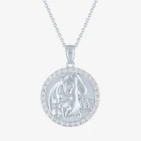 Zodiac Lab Created White Sapphire Sterling Silver Round 16 Inch Pendant Necklace