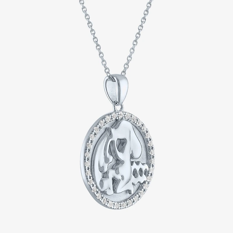 Zodiac Lab Created White Sapphire Sterling Silver Round 16 Inch Pendant Necklace