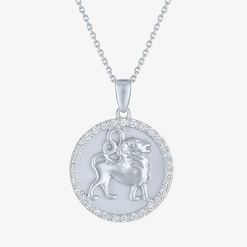 Zodiac Lab Created White Sapphire Sterling Silver Round 16 Inch Pendant Necklace