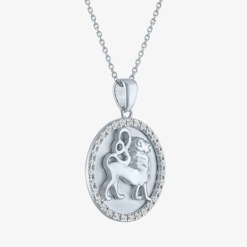 Zodiac Lab Created White Sapphire Sterling Silver Round 16 Inch Pendant Necklace