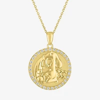 Zodiac Womens Lab Created White Sapphire 14K Gold Over Silver Round Pendant Necklace