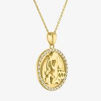 Zodiac Womens Lab Created White Sapphire 14K Gold Over Silver Round Pendant Necklace