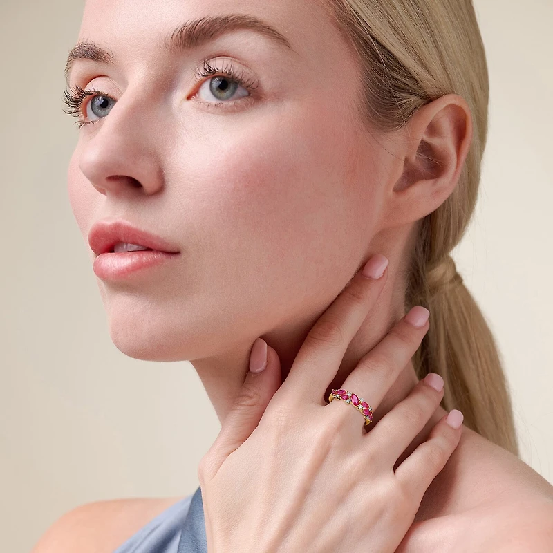 2MM Gemstone 18K Gold Over Silver Band