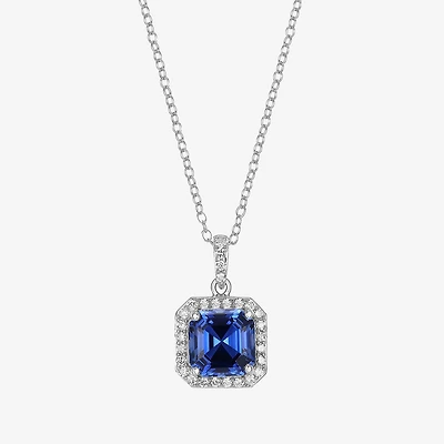 Womens Gemstone Sterling Silver Cushion Pendant Necklace