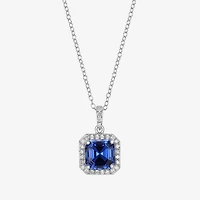 Womens Gemstone Sterling Silver Cushion Pendant Necklace