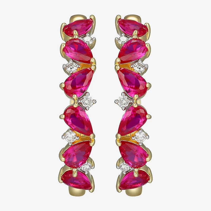 Gemstone 18K Gold Over Silver 25mm Hoop Earrings