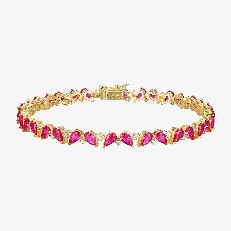 Gemstone 18K Gold Over Silver 7.25 Inch Tennis Bracelet