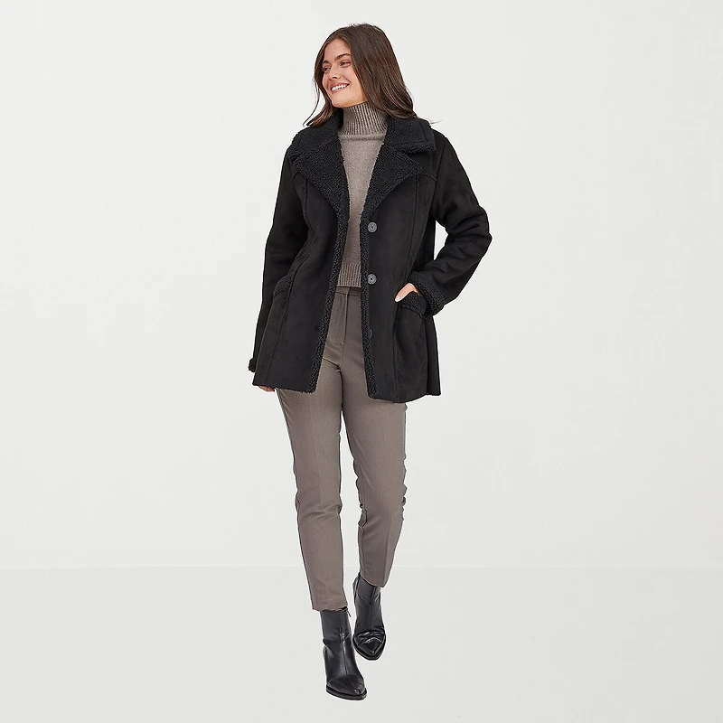 Frye and Co. Womens Faux Shearling Midweight Coat