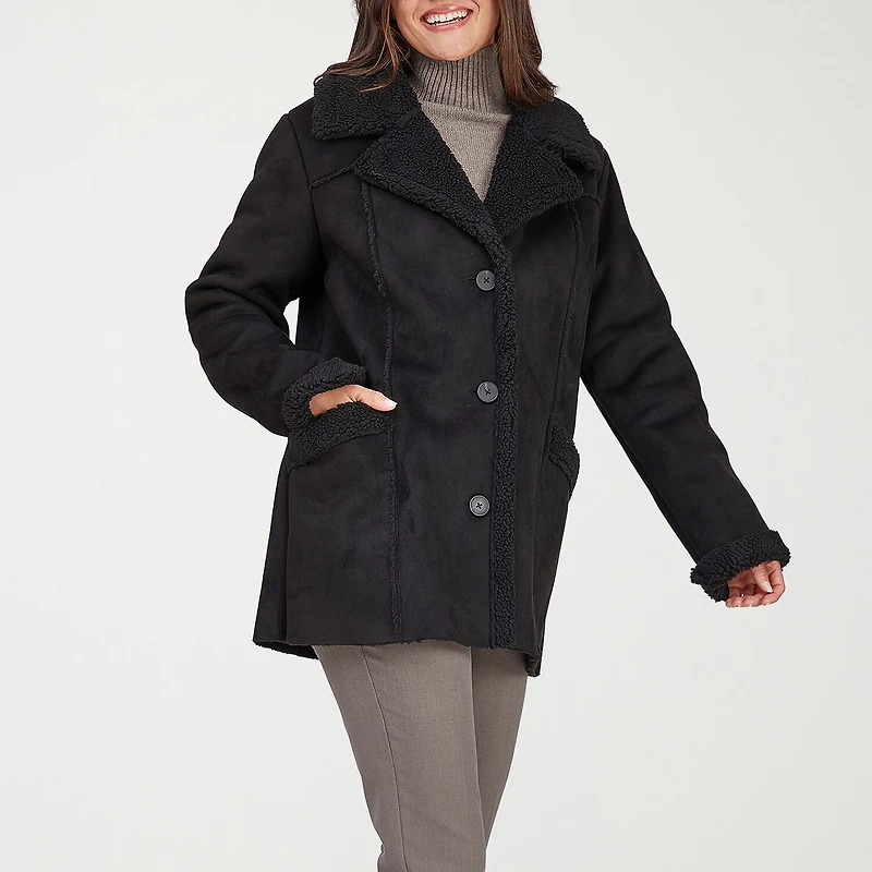 Frye and Co. Womens Faux Shearling Midweight Coat