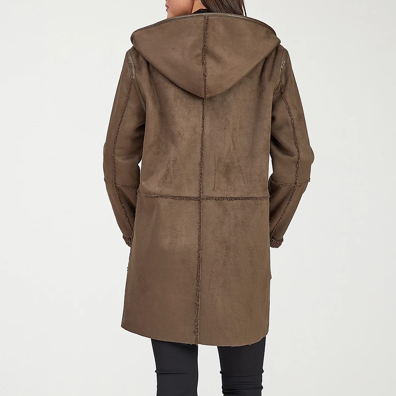 Frye and Co. Womens Faux Leather Hooded Midweight Coat