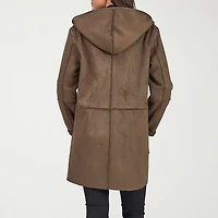 Frye and Co. Womens Faux Leather Hooded Midweight Coat
