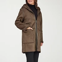 Frye and Co. Womens Faux Leather Hooded Midweight Coat