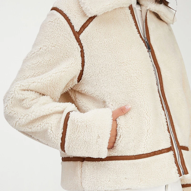 Frye and Co. Womens Faux Fur Midweight Bomber Coat