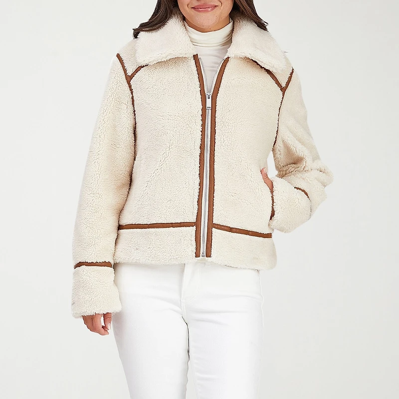Frye and Co. Womens Faux Fur Midweight Bomber Coat